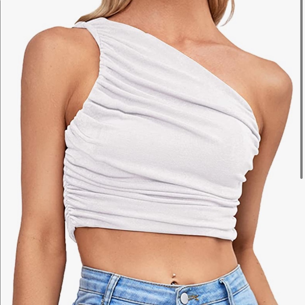 M cropped one shoulder tank.